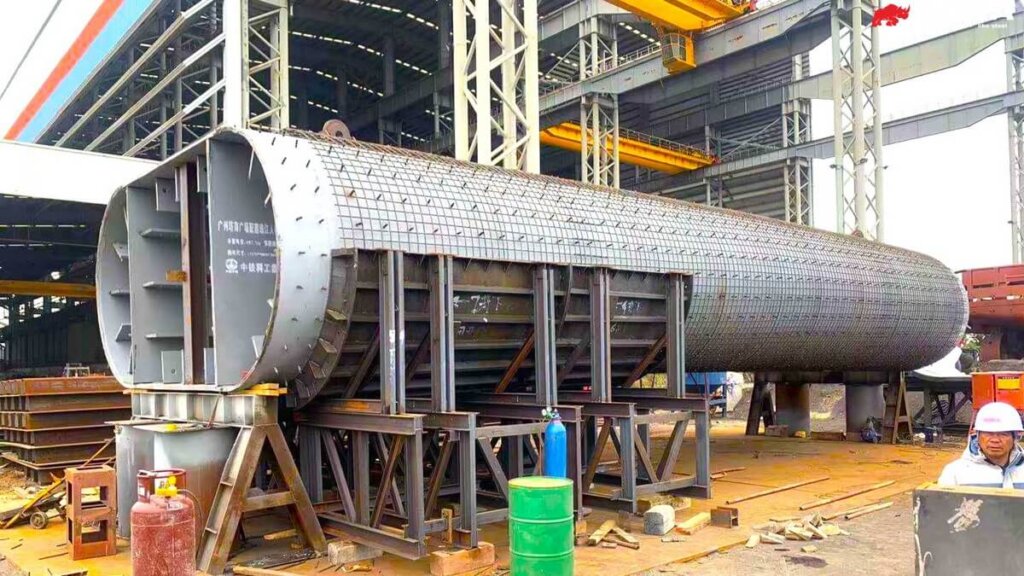 Main steel arch leg come with shear struts prior casting of UHPFRC jacketing.