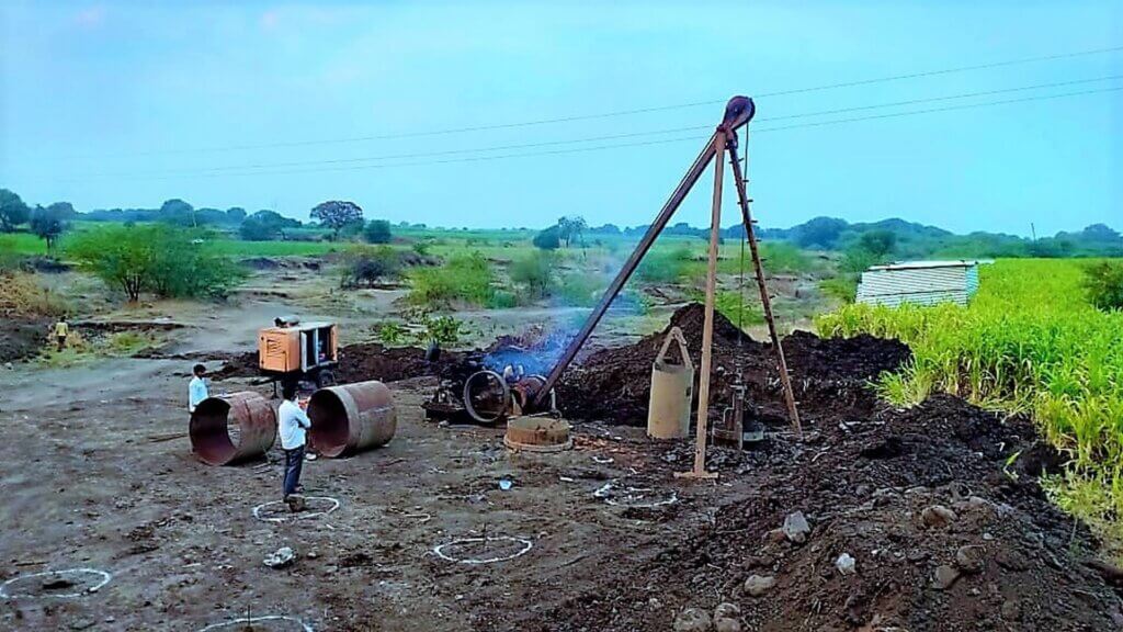 Construction of foundation work in progress.