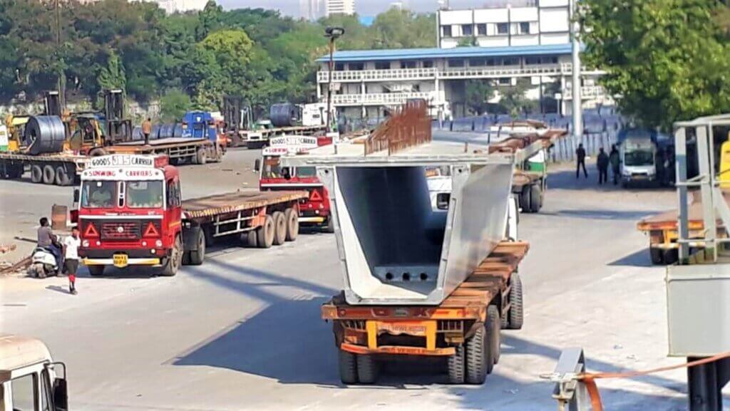 Unloaded beam segments to truck at Mumbai port (071120)