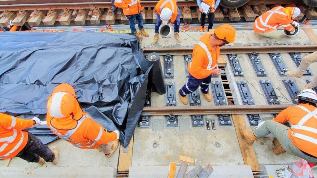 A layer of plastic sheet used to cover the shear pocket to prevent rain get to the UHPC.