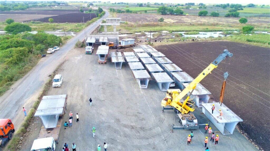 Unloading box girder segments.