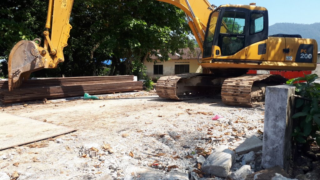 Demolition work in progress.