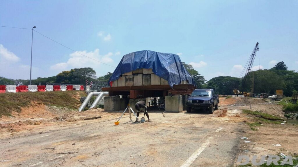 Pile load test in progress