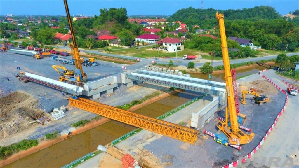 Placing beam on steel transfer girder