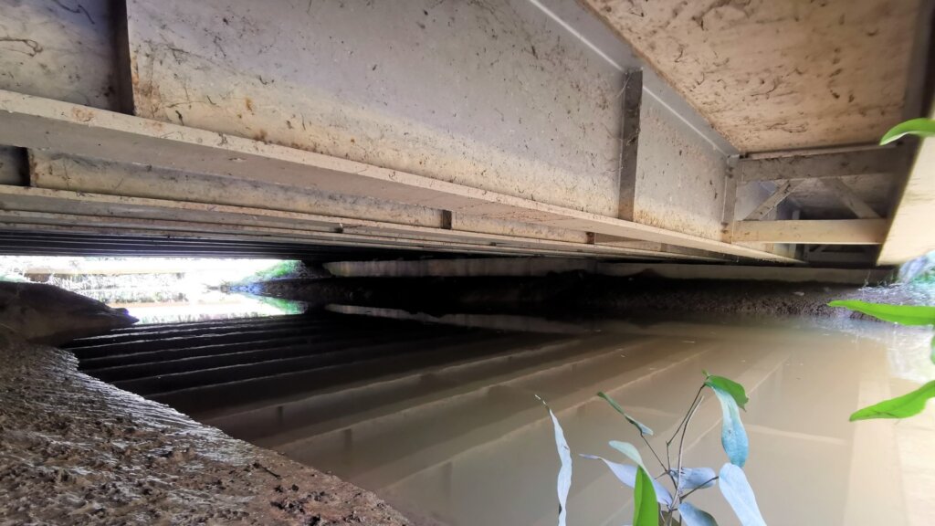 Soffit view of the existing steel composite bridge.