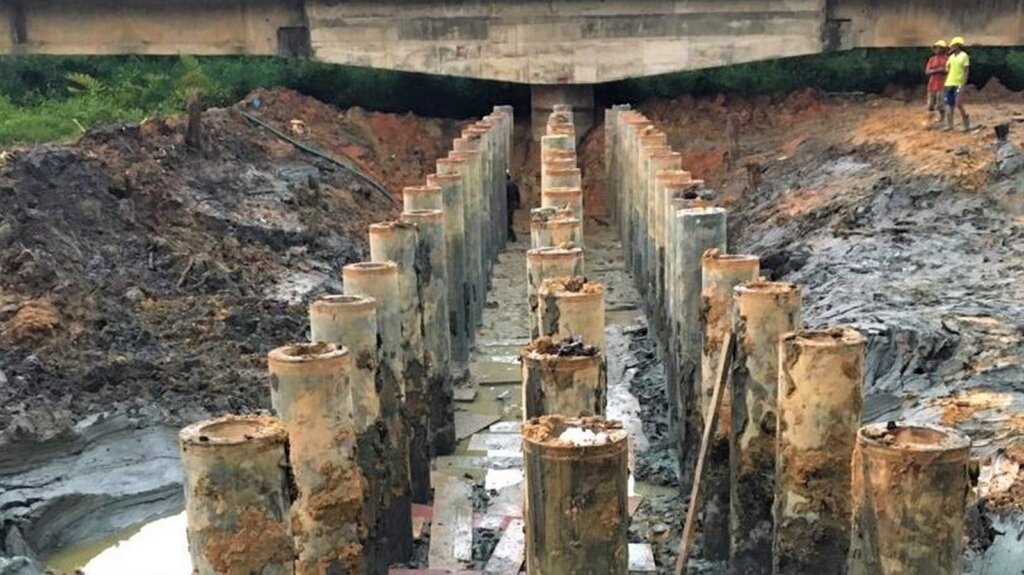 Spun pile used as foundation.