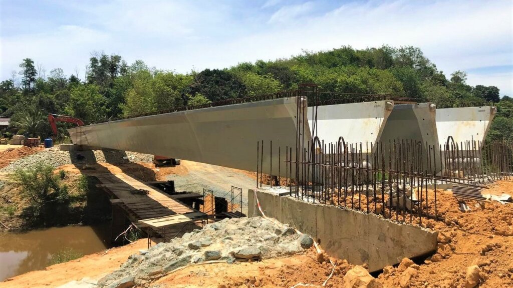 Two numbers of DURA 55m long U beam successfully post-tensioned.