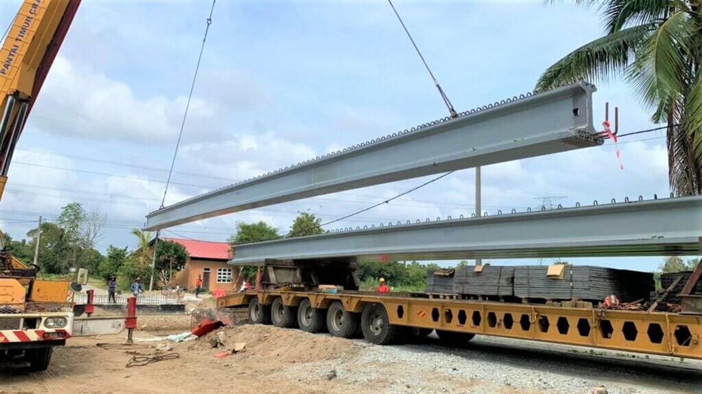 Lifting of beam for positioning.