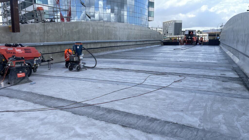 Grinding work in progress on the DURA stitch surface.