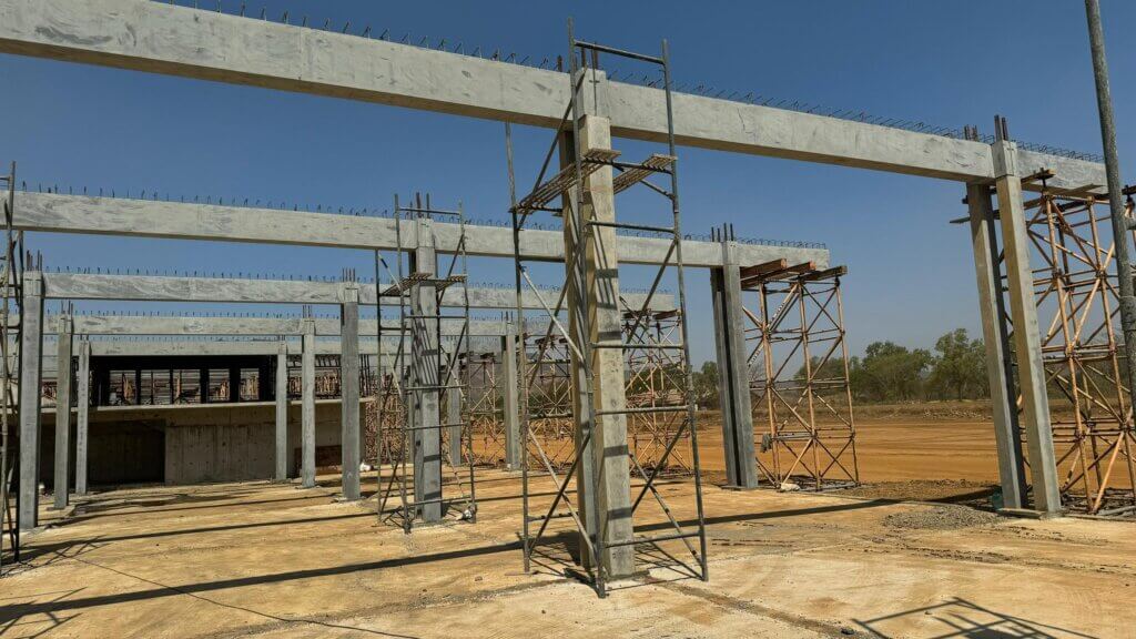 Completed installation of ground floor beam and column.