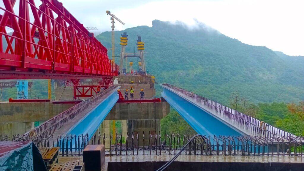 2nd beam positioned onto the piers.