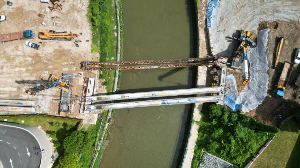 15. Second beam positioned on abutment A & B.