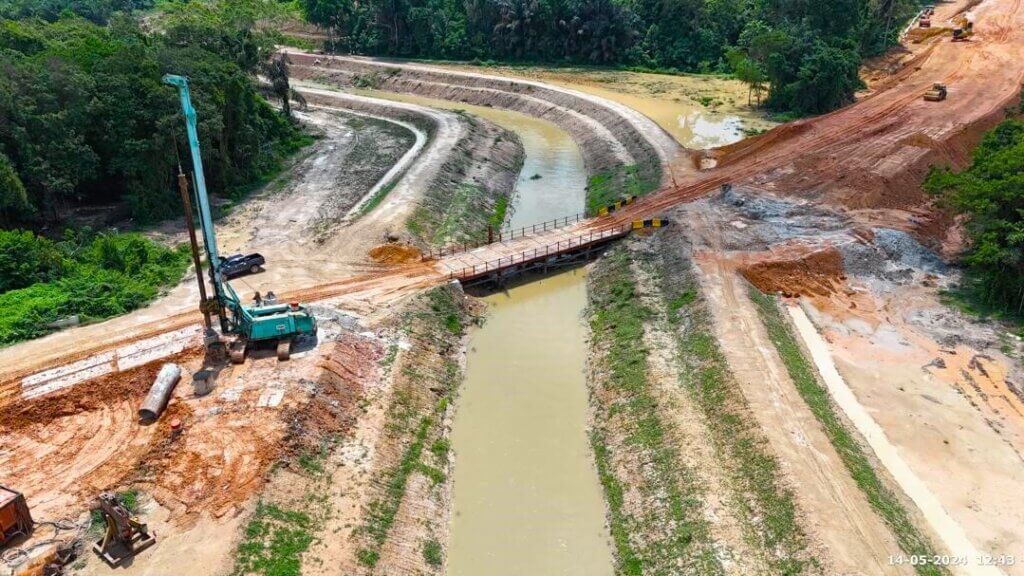 Temporary steel bridge.