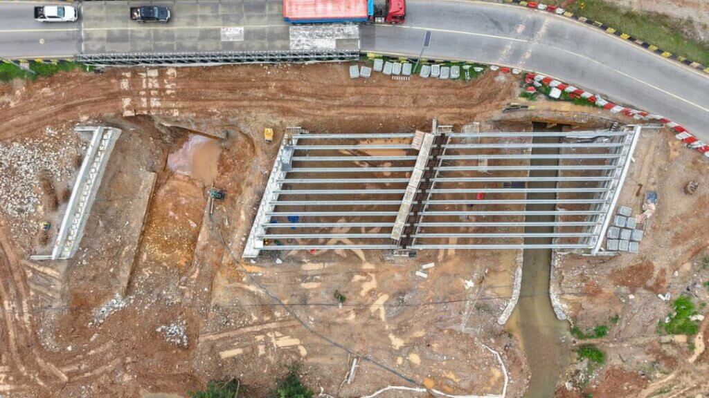 Bridge launching works have been completed for two spans.