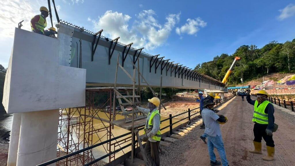 Beam has been positioned and set onto the abutments.
