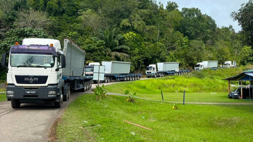 Precast beam segments delivered to site.