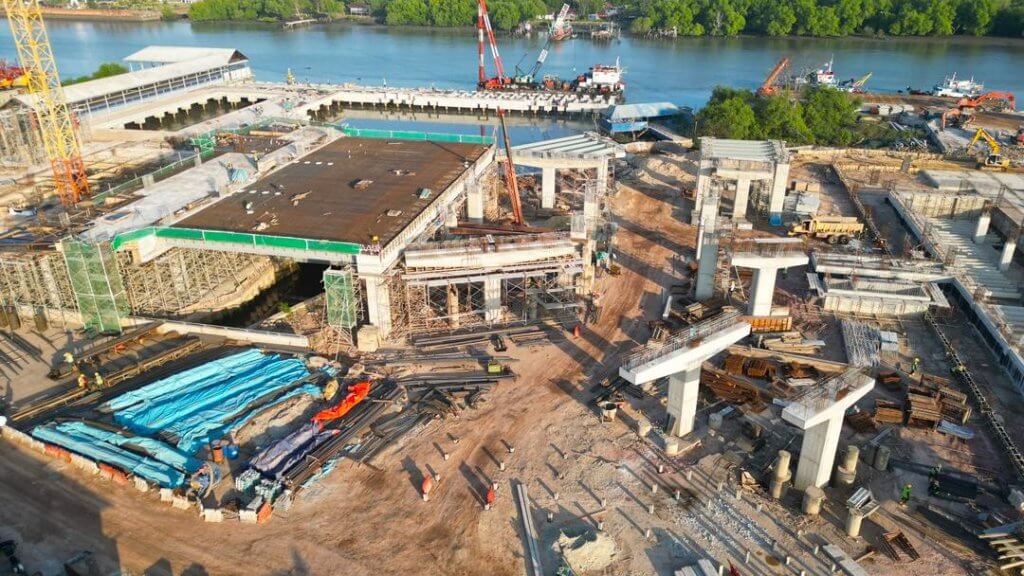 Bridge slab reinforcement works in progress.